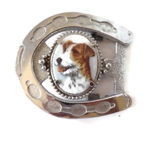Belt Buckle Horseshoe Shape with The Image of a Dog on An Oval Cabochon ESMA2734
